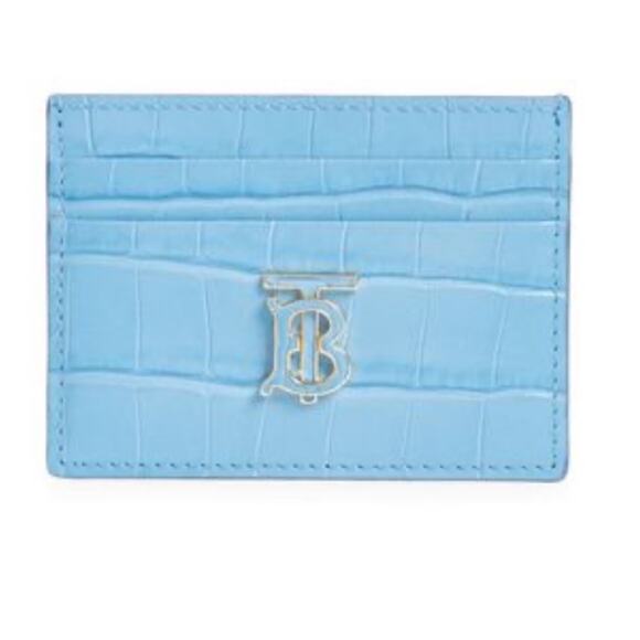 Burberry TB Monogram Croc Embossed Leather Card Case in Cool Cornflower Blue NWT - Picture 1 of 3